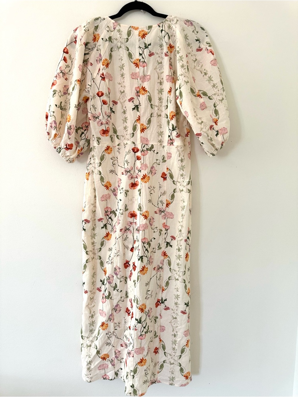 H&M Cream Floral Midi Dress with Green & Orange Print size S - Picture 5 of 8
